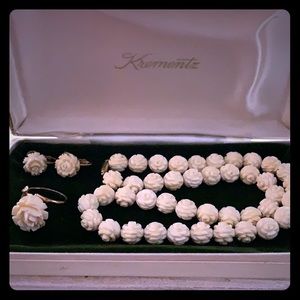 Vintage Krementz hand carved bovine white rose set